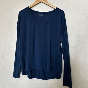 Women’s Athleta Blue Open Twisted Back 1x Longsleeve Shirt Yoga Athletic Keyhole